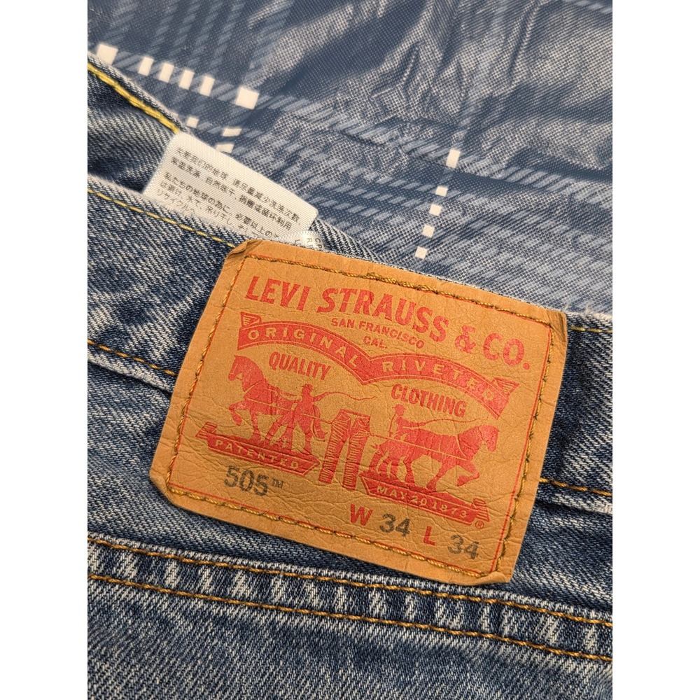 Vtg Levis 505 Regular Fit Straight Leg Light Wash Jeans Mens 34x34 Distressed